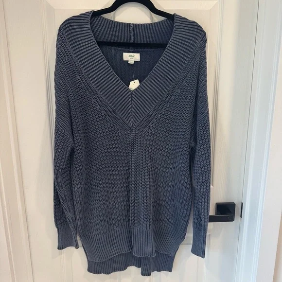 Aerie NWT Oversized Sweater Cotton Blue - Picture 3 of 7